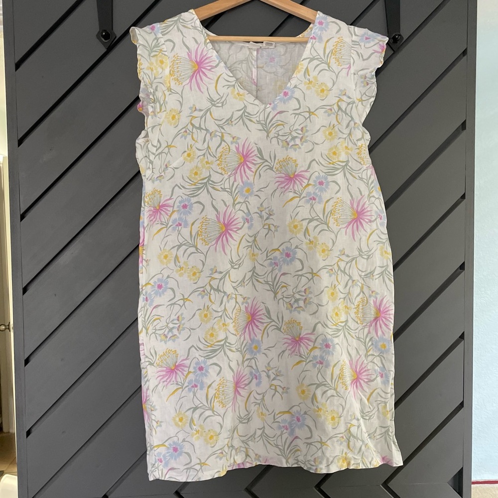 Joie linen floral flutter ruffle sleeve tank shift dress